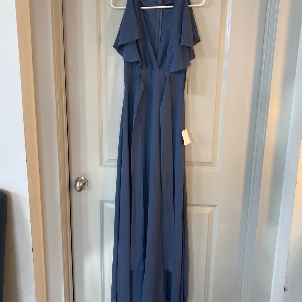 NWT Slate Blue Flutter Sleeve Georgette Formal Dress, size XS
